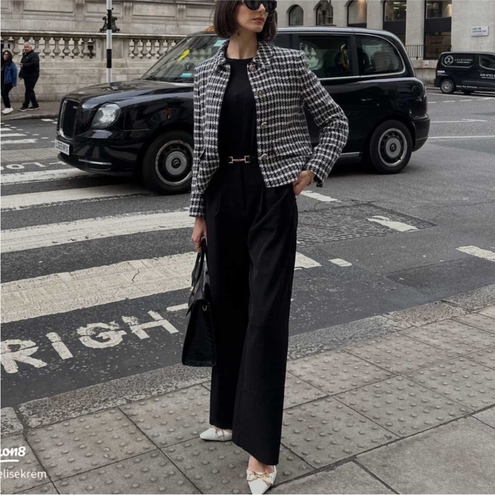 ZARA Tweed Houndstooth Blazer Jacket